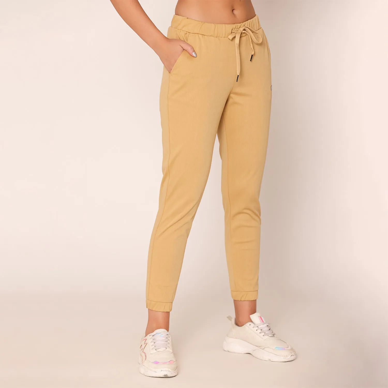 Slim Fit Joggers For Women- Beige