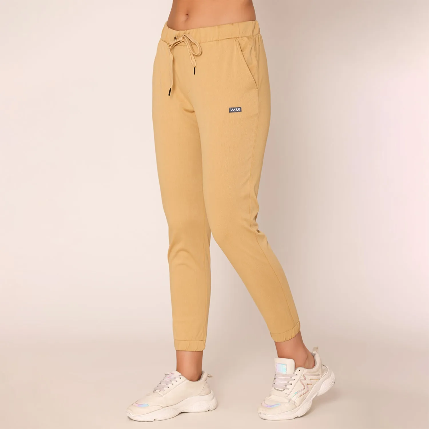 Slim Fit Joggers For Women- Beige