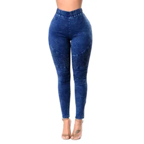 Wrinkled Pencil Pants High Waist Lift Hips Lady Slim Jeans